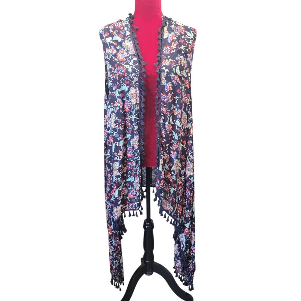 EST. 1946 Plus‎ Size 22/24W Floral Paisley Tassel Trim Longline Kimono Vest E655